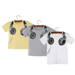 Большая распродажа, Детская летняя футболка для мальчиков, повседневные топы с короткими рукавами и изображением наушников, блузки, модная
