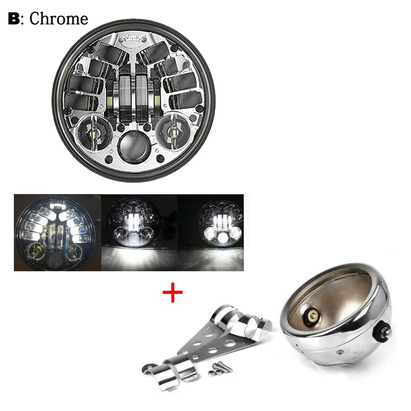 (B)Chrome 1set 5,7" светодиодный фонарь для мотоцикла 5,75 дюймов, корпус лампы, ведро для мотоцикла Harley, фары - Цвет: (B)Chrome 1set
