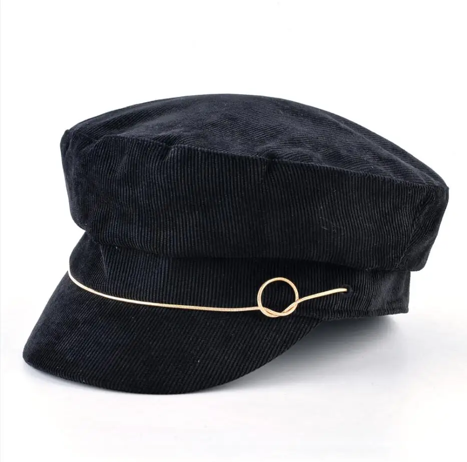 Твердые Кепки восьмиклинка закруглёнными полями для женщин Весенняя мода уличной плоские топ берет кепка газетчика для леди осень восьмиугольная кепка женский шапка - Цвет: Black