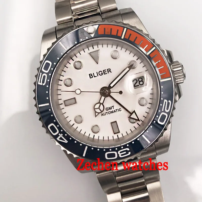 

40mm Bliger White Dial Luminous hands mens watch Sapphire Automatic Steel Men's Casual Wrist Watch