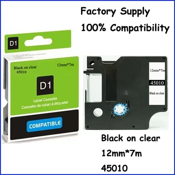 

LUDEOU For Dymo D1 45010 12mm Printer Plastic Label Tapes Black on Clear etiquetadora Compatible Dymo Refill Roll Ribbon Tapes