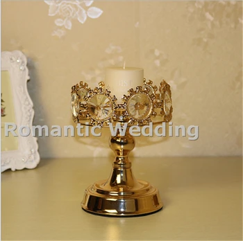 

Free shipment 10PCS/lots Royal Gold Crystal Bead Metal Candle Holder for Wedding decorations Event Products Party decorations