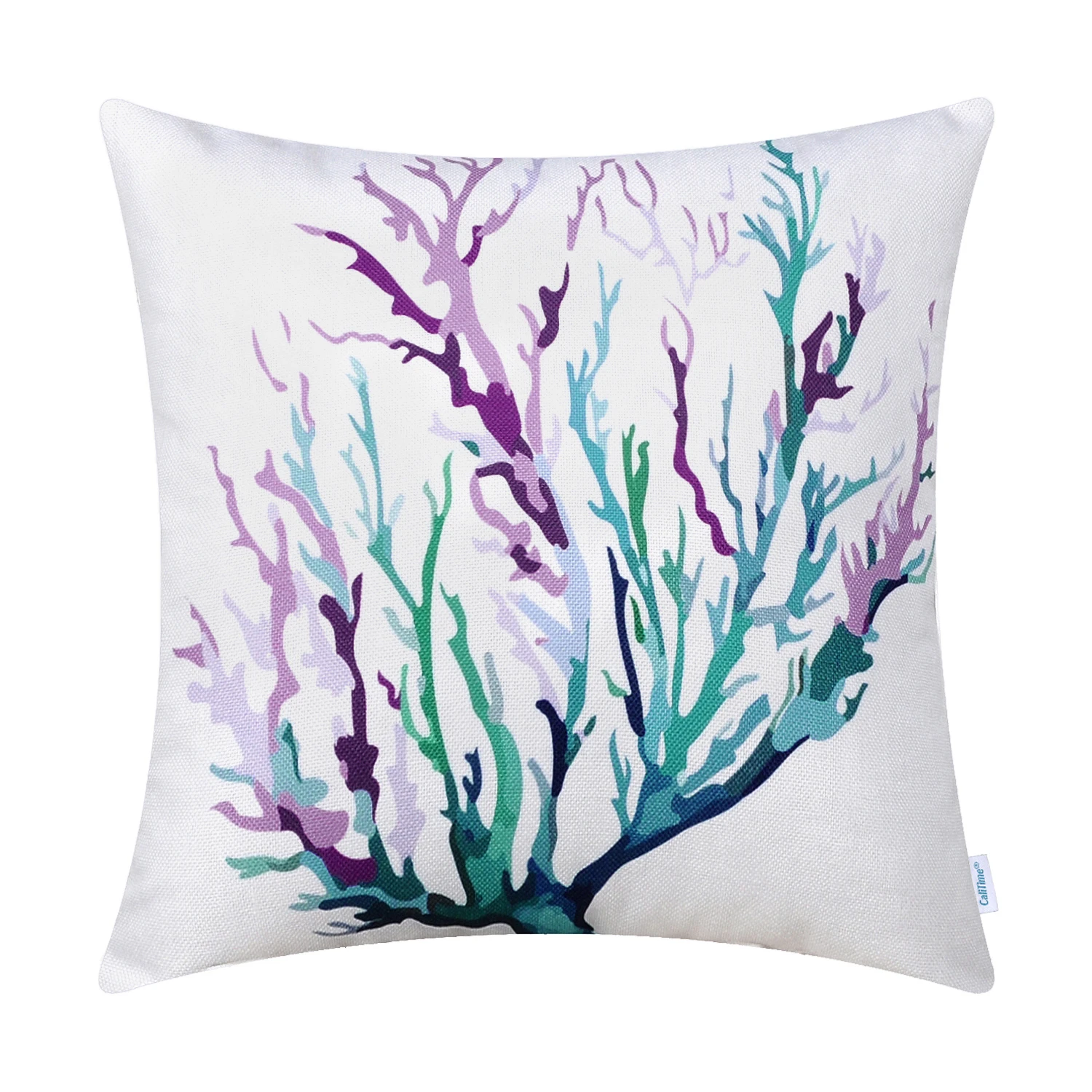 CaliTime Canvas Cushion Cover for Couch Sofa Home Decoration Aquarelle Painting Print 18 X Inches Sea Coral Tree Purple Teal | Дом и сад