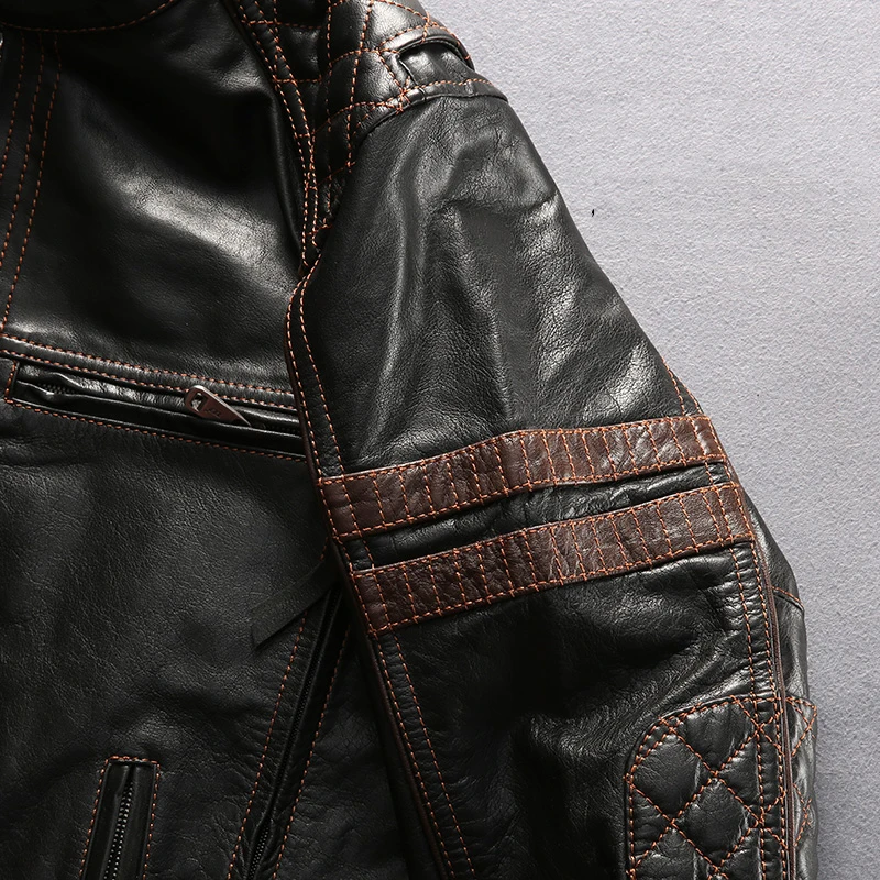 DHL Free Shipping Men Genuine Cow Leather Jacket New Professional Motorcycle Biker Jacket Top Quality Spring Autumn Coat