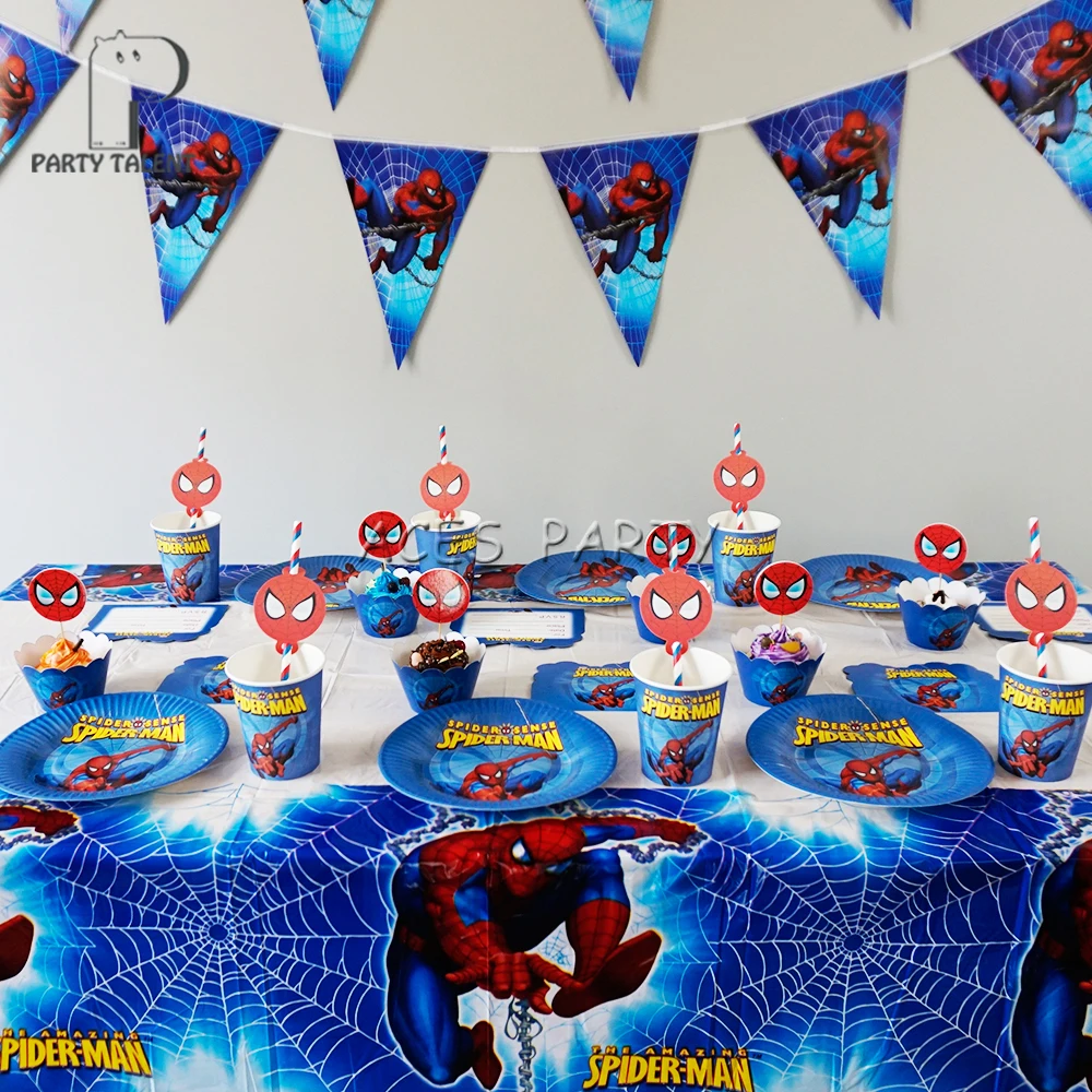 

74Pcs for 12kids Super Hero Spiderman theme birthday party supplie tableware set, plate+straw+glass+banner+invitation ect