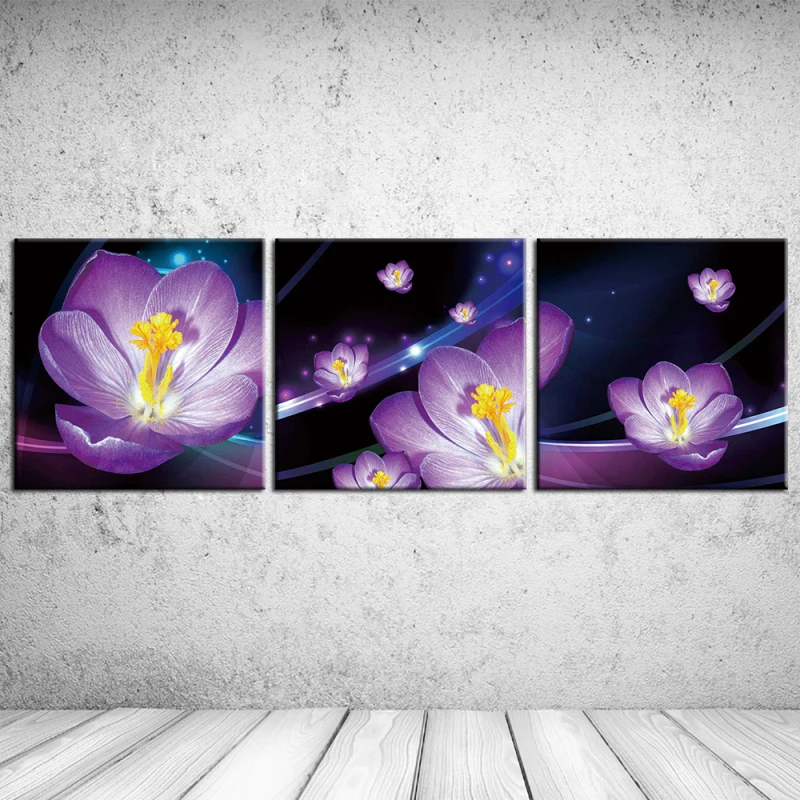 

3PCS Flowers in kind Purple daffodils beautiful Wall Vintage Oil Painting Prints on Canvas Landscape Pictures Home Decor Cuadros