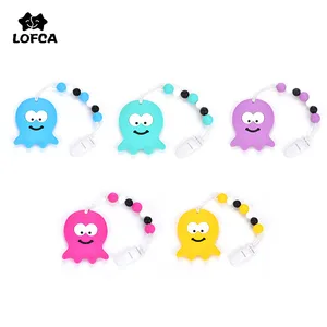 LOFCA Silicone Octopus Pendant Baby Teether Pacifier Clip Baby Teething Toy Food Grade Silicone Beads DIY Nursing Pacifier Chain