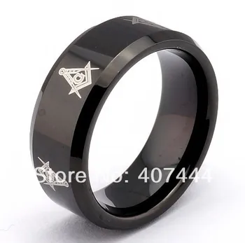 

Free Shipping USA UK Canada Russia Brazil Hot Sales New 8mm Bridal Men's Masonic Black Tungsten Engagement Ring Wedding Band