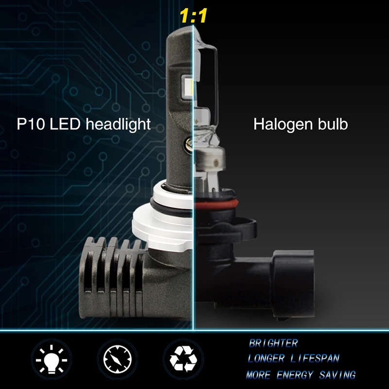 CNSUNNYLIGHT 1:1 Design Mini Size H4 H7 LED H11 H8 H16 9005 9006 9012 Car Headlight Lamp 6500K Cool White Bright-Plus Auto Bulbs