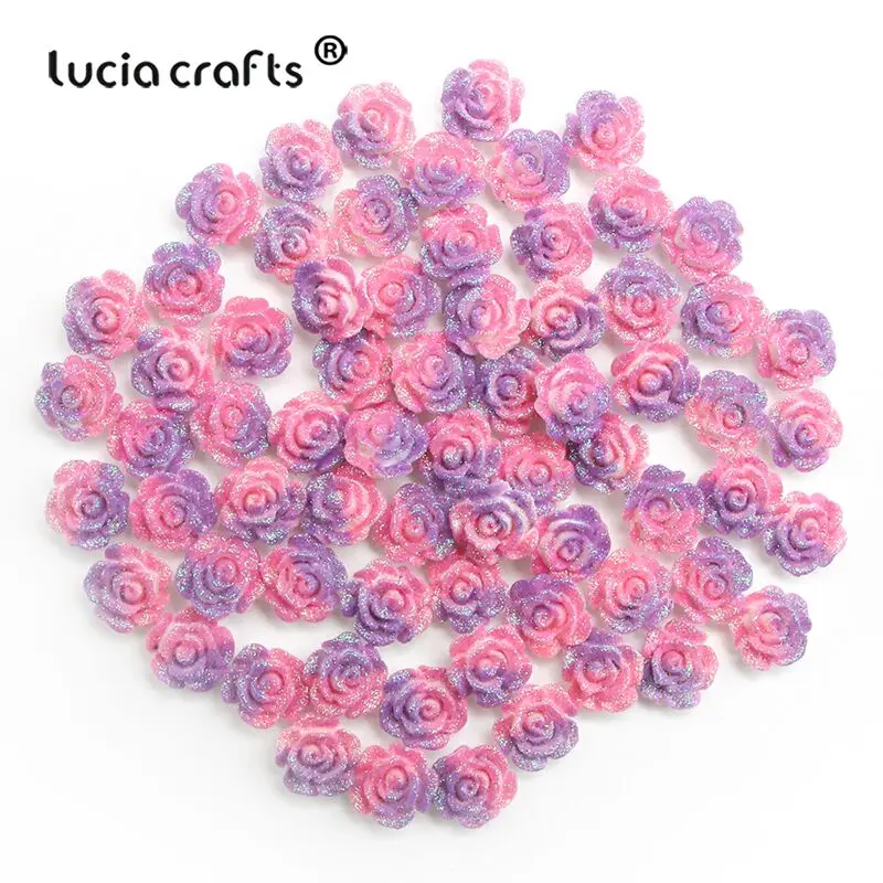 50pcs 10mm Glitter Two-tone Flower Flatback Resin DIY Scrapbook Craft Embellishments Phone Decor Headwear Accessories 80002131 - Цвет: Color 7