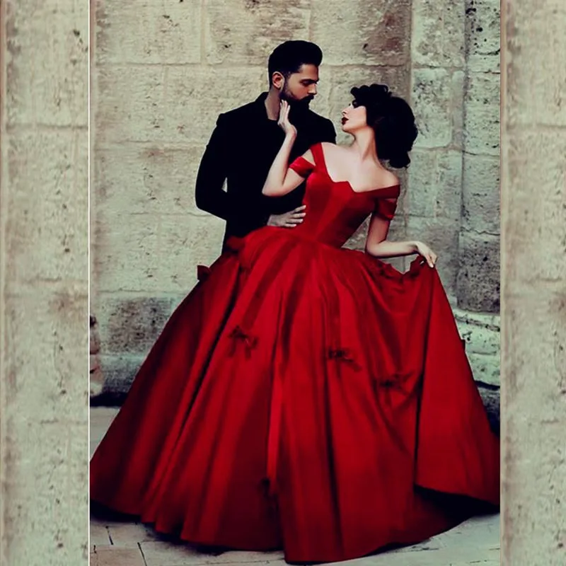 Chic Dark Red Ball Gowns Long Saudi Arabia Prom Dresses With Bows Vintage Pleat Square Collar Formal Party Dress In From Weddings Chic Dark Red Ball Gowns Long Saudi Arabia Prom Dresses With Bows Vintage Pleat Square Collar Formal Party Dress In From Weddings
