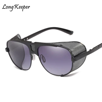 

Long Keeper 2018 New Cool Steampunk Sunglasses Men Mirror Designer Brand Glasses Men Punk Coating Sun glasses gafas Masculino