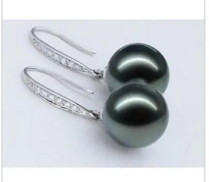 

unique lady's Beautiful a pair AAA 10mm tahitian SHELL black pearl earrings Natural stone bread Earing silver big earrings