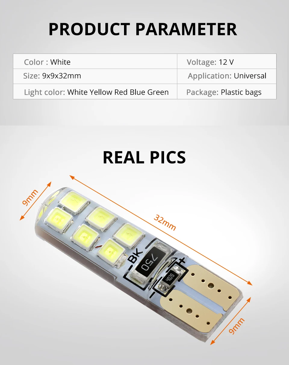 Partol 10 шт. T10 W5W светодиодный светильник для салона автомобиля 12 SMD 2835 габаритная Лампа 12В 194 168 боковой Клин парковочная лампа Canbus Авто Стайлинг