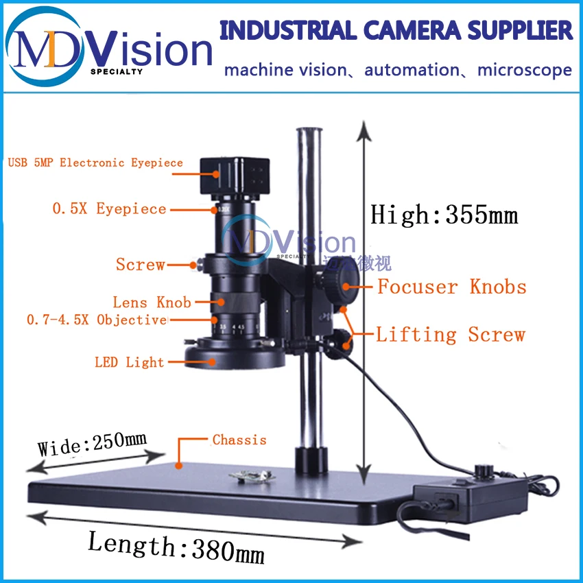 

HD USB Industrial Microscope Camera Video Recorder + Big Stereo Table Stand +200X C-MOUNT Lens+LED Ring Light