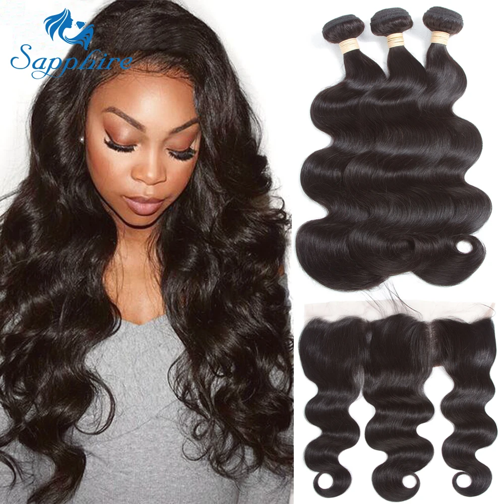 Sapphire Body Wave Human Hair Bundles With Lace Frontal Closure