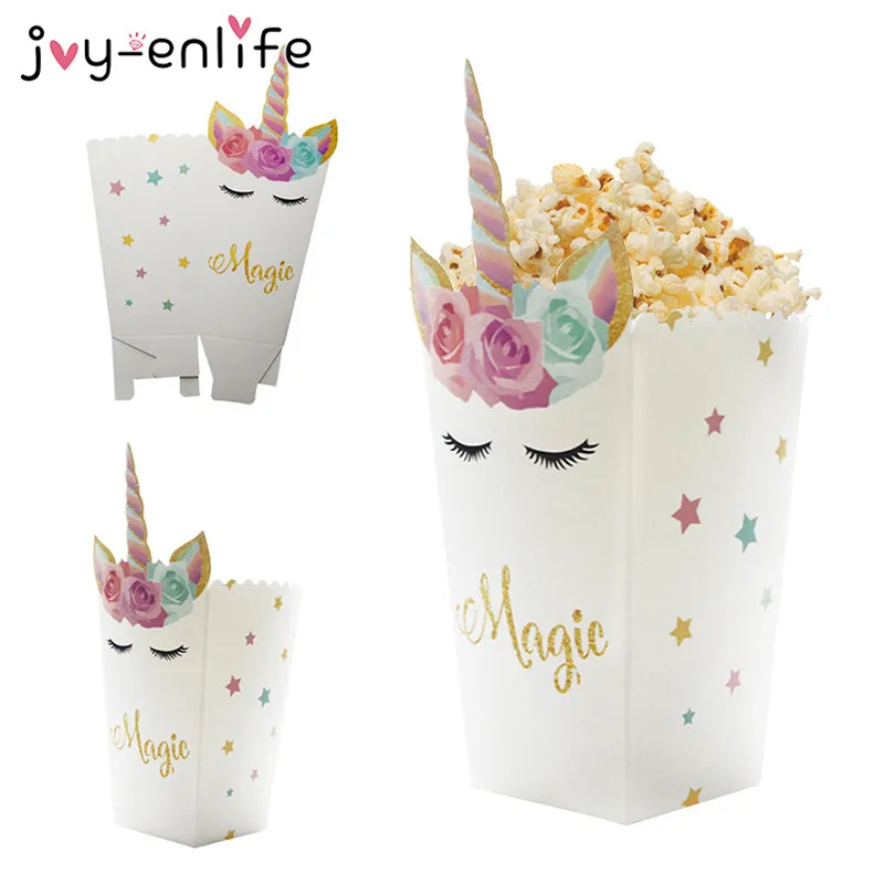 6 قطعة يونيكورن الفشار صناديق أكياس فشار الزفاف الديكور عيد ميلاد حزب Unicornio حزب استحمام الطفل المعمودية الحسنات