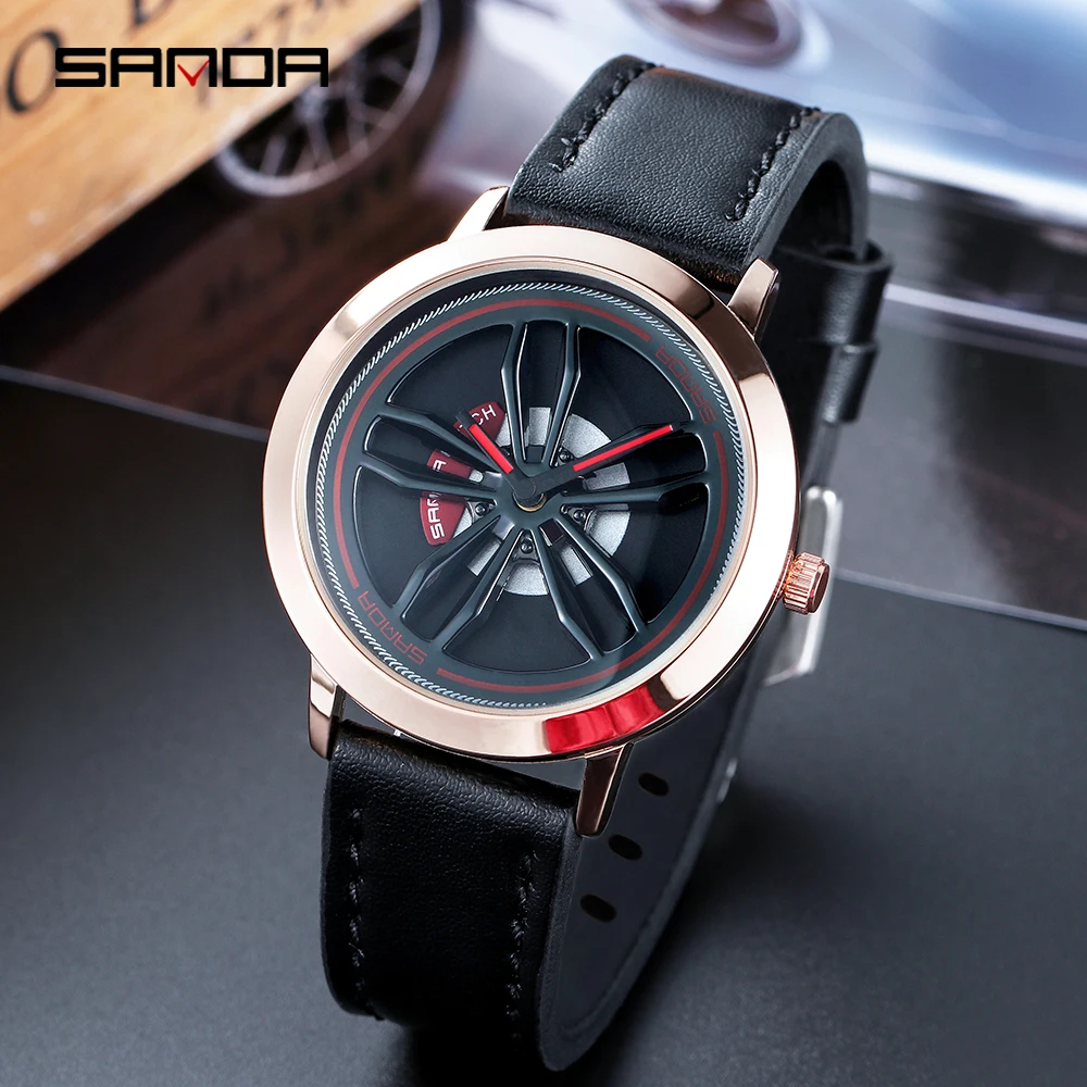 3 pieces japan alps alps srbv141201 rotating band switch 4 gear shaft length 20mm switch Sanda Rotating Car Wheel Dial Sports Watch Men Stainless Steel Case Leather Band Watch Quartz Wristwatch 2022 Relogio Masculino