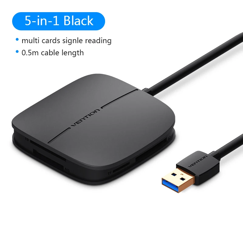 Vention устройство для чтения карт SD все в одном USB 3,0 50 см Micro SD TF мульти-устройство для чтения карт памяти Поддержка 256 ГБ для ноутбука Macbook - Цвет: Black