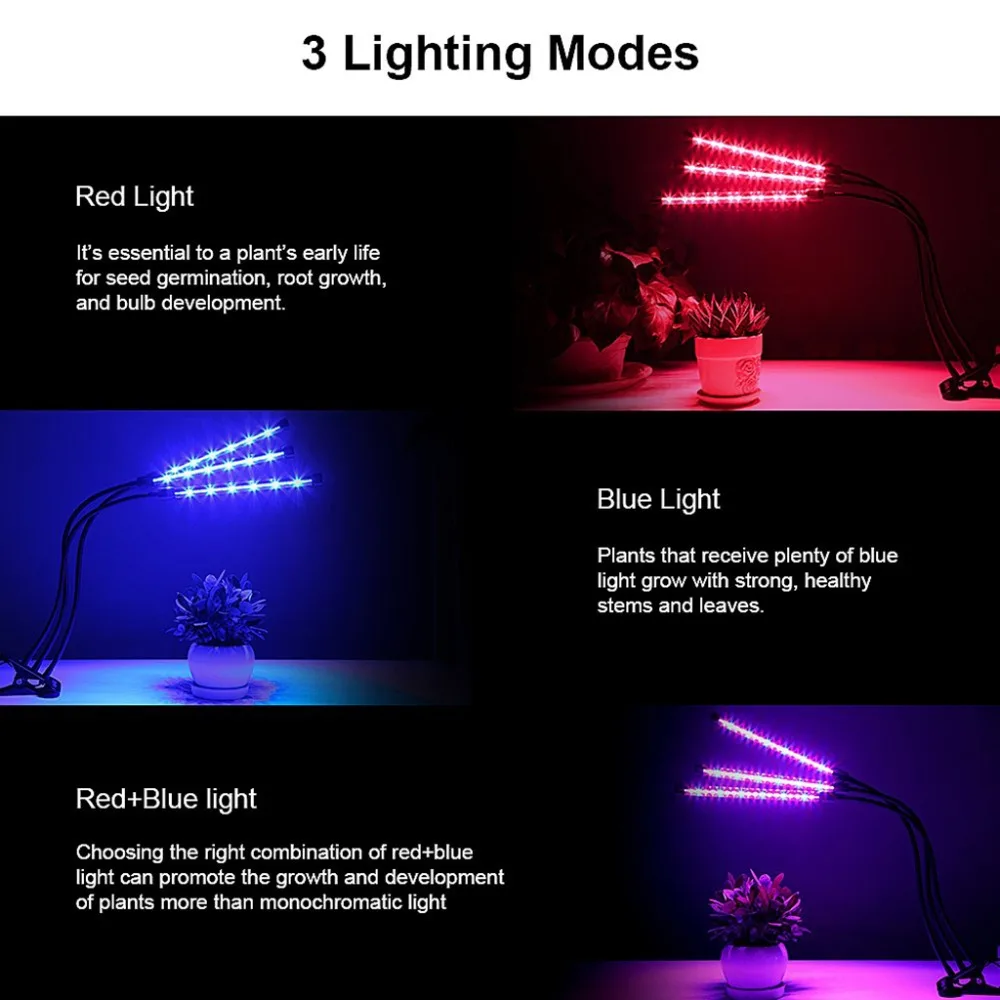 Полный спектр 5 W 10 W 15 W USB 5 V Светодиодный лампа для выращивания растений с питанием от источника лампочками 5 уровней яркости Крытый расти подсветка для растений Авто включения и выключения с 3/6/12 H таймер