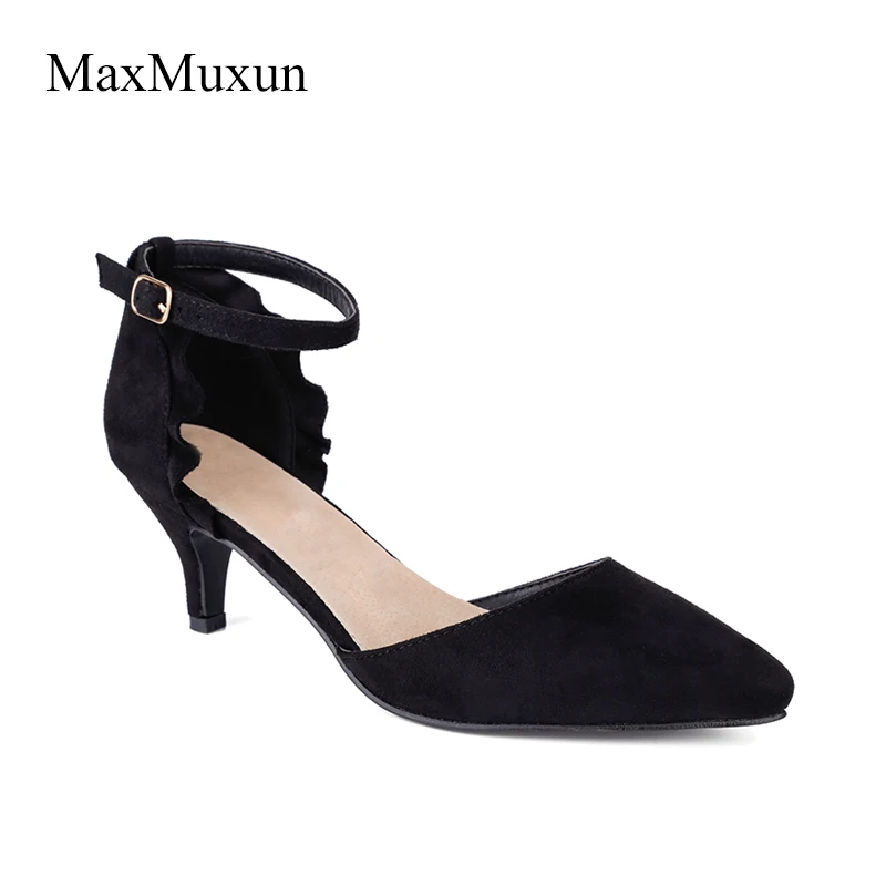 MaxMuxun/женские туфли на высоком каблуке с ремешком на щиколотке; свадебные модельные туфли-лодочки; черные элегантные женские туфли из натуральной кожи с острым носком; замшевые вечерние туфли