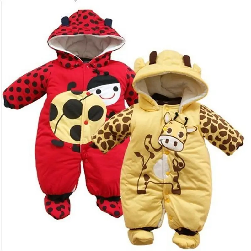 

new Autumn Winter Clothing sets Cartoon Animal Style Cotton-padded Baby boys Rompers Ladybug And Cows Warm Kids girls badysuit