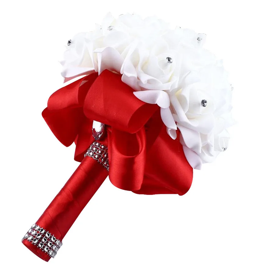 Розы с кристаллами и жемчугом, букет невесты на свадьбу, искусственные шелковые цветы из пены 25*20 см, Прямая поставка, 1 июня - Цвет: Синий