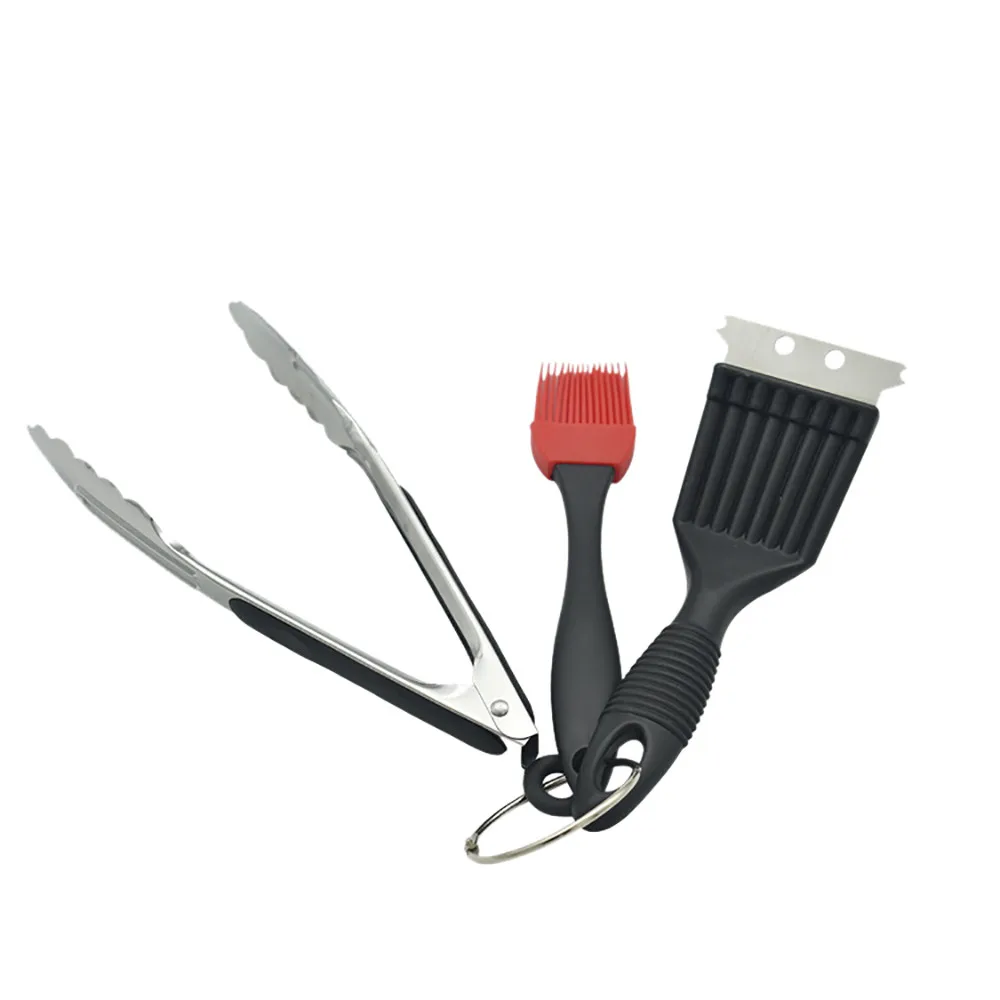 Stainless Steel Food Clip Silicone Oil Brush Cleaning Brush 3in1 Set BBQ Tool Brush 3in1 Set BBQ