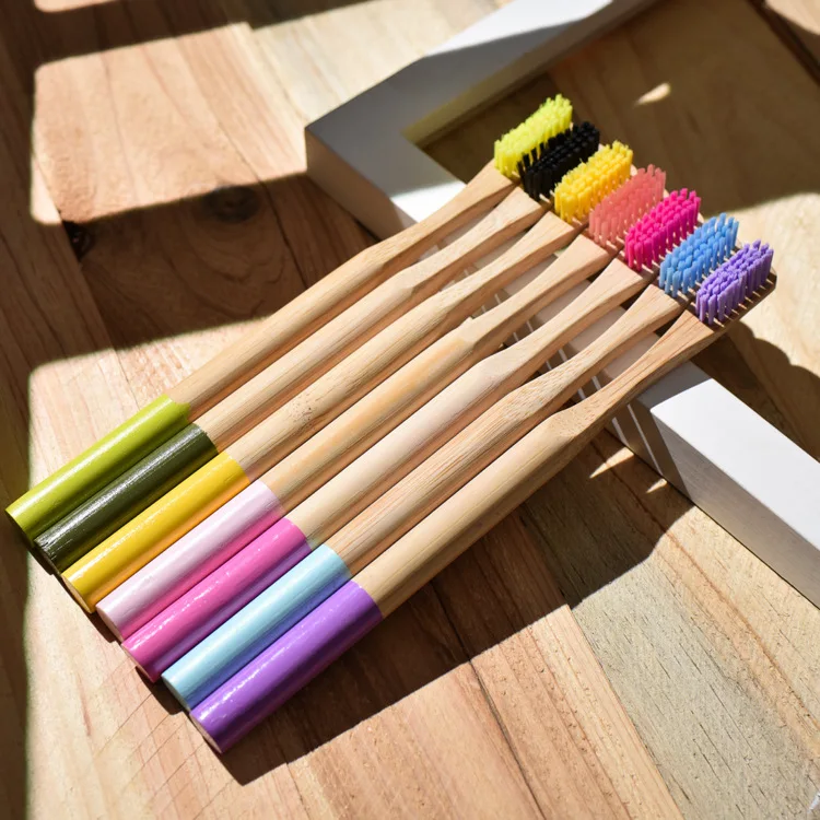 

1Pc Spot Export Adult Round Multi-color Brush Original Bamboo Toothbrush Nylon Fiber Bamboo Toothbrush Can Be Customized