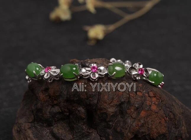 Красивый 925 Серебряный+ зеленый HeTian jade Jasper Кристалл инкрустация браслет с кулоном на удачу девушки подарок браслеты сертифицированные ювелирные украшения