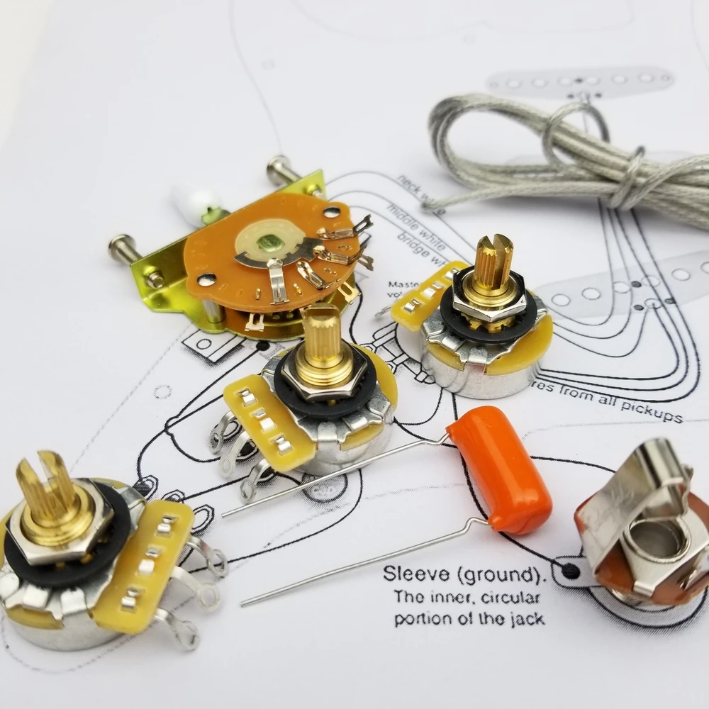 Потенциометр электрогитары CTS 250K медный вал комплект проводов для-Stratocaster CDE оранжевый колпачок+ чертеж сварочной линии