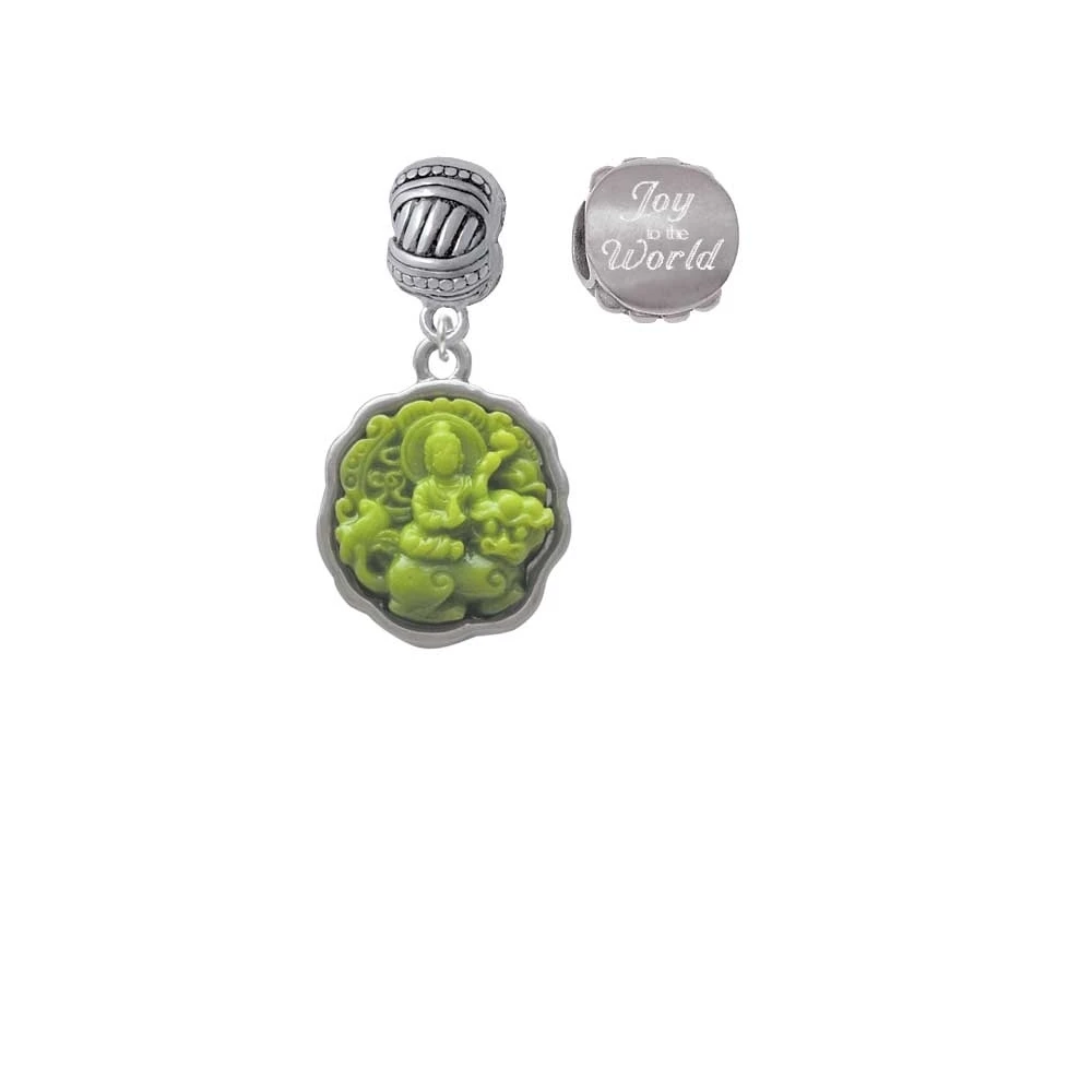 Resin Buddha in Frame Joy to the World Charm Beads (Set of 2)