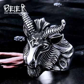 

Beier new store 316L Stainless Steel Five-pointed star guarding Men's Ring Viking sheep Pop High Quality Jewelry LLBR8-182R