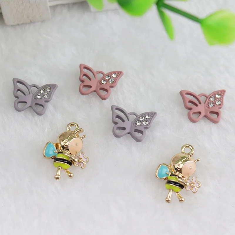 

10pcs Colorful Cute Honey Bee&Butterfly Shape Enamel Alloy Charms Handmade Women Bracelet Anklet Bangle Necklace Jewelry Finding