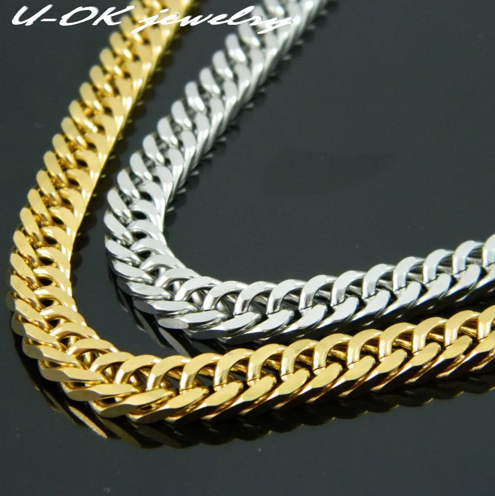 Men Gold Chain, Stainless Steel Gold Necklace, Silver Tone Curb Chain