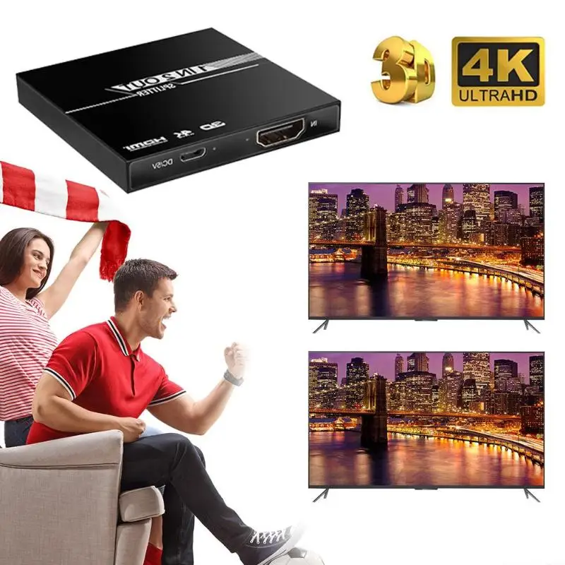 HDMI сплиттер 1 в 2 из алюминия Ver1.4 HDCP 4 K HDMI 1x2 коммутатор 3D 1080 P