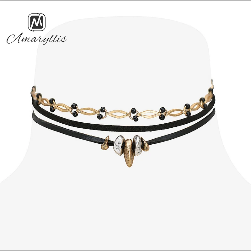 Amaiyllis Exquisite Layer Chains Choker Necklace For Women Ethnic 3 Pieces/Set Alloy Stone Beads Statement Chain Clavicle Collar | Украшения