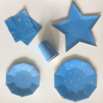 

Disposable Paper Plates Gold Foil Star Pattern Tableware Sets Paper Plates Cups Napkins Plastic Straws Baby Wedding Party Decor
