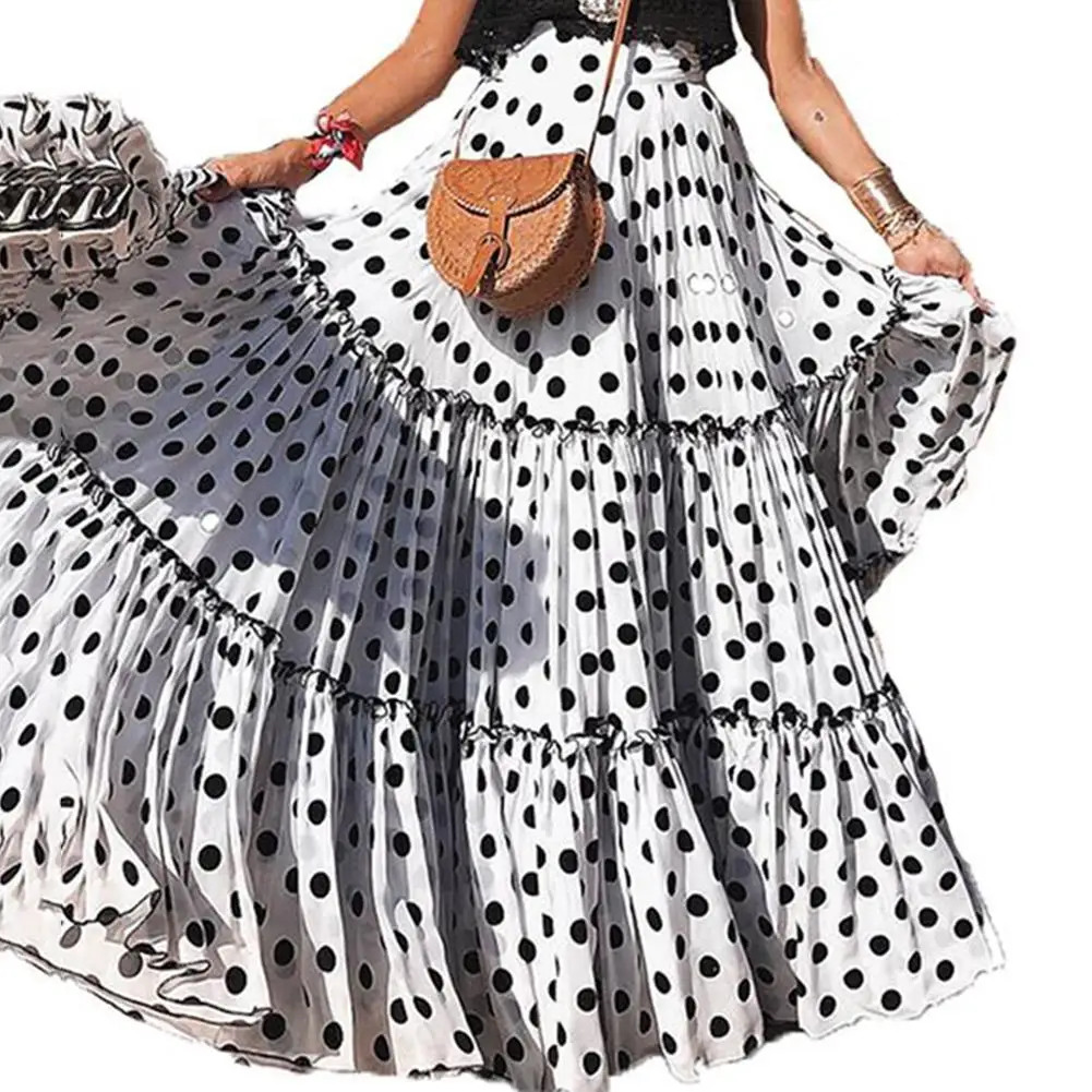 

Fashion Summer Women Plus Size Polka Dot Splice High Waist Ruffled A Line Casual Big Swing Beach Party Long Maxi Skirt For Lady