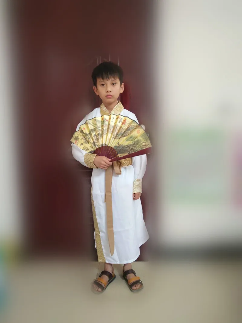 4 цвета дети Древний китайский костюм Hanfu халат + ремень династии Тан Костюмы для сцены Косплэй одежда народный танец