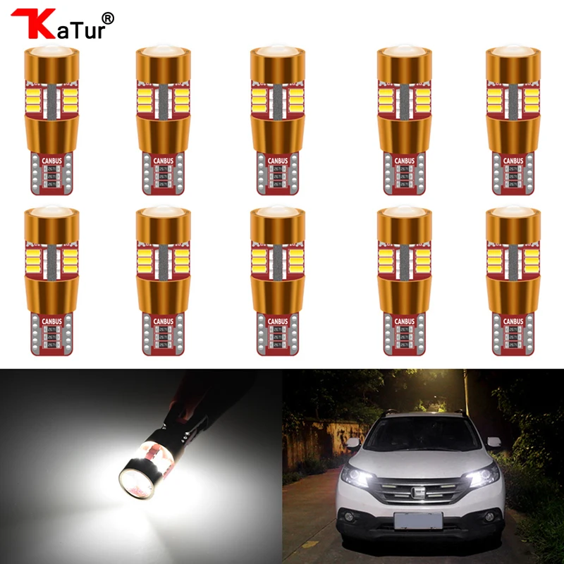 

Katur 10x T10 LED W5W LED Canbus Auto Lamp Car Interior Light 194 168 Lights Bulb White Blue Red Yellow Purple 12V 3014 27SMD