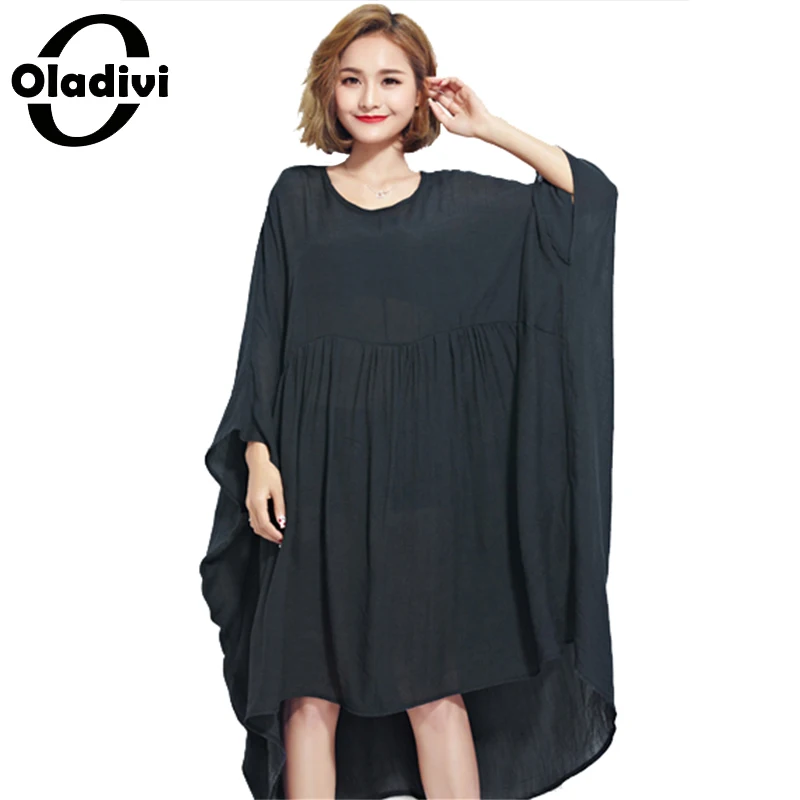 Buy Cheap Oladivi Oversized Women Clothing Summer Dress Plus Size Solid Chiffon Shirts Female Casual Large Tops Tees Tunics Shirt Dresses