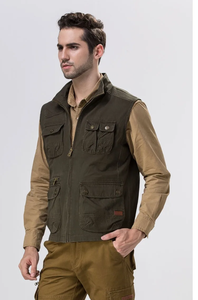 2015 Autumn Spring Casual Men Vest Coat AFS JEEP Cotton Multi Pocket 4XL Cargo Outdoor Hiking Sleeveless Jackets Waistcoat Vests (3)