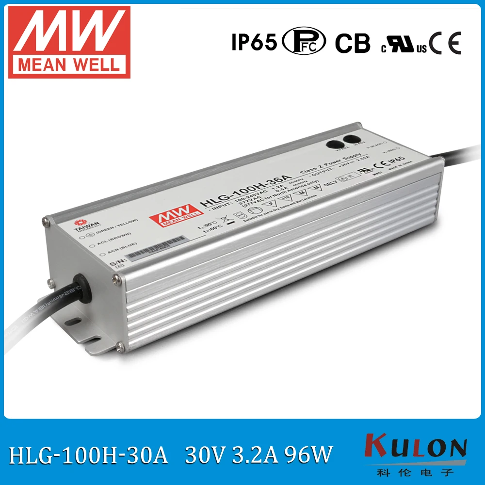 

Original MEAN WELL HLG-100H-30A Single output 96W 30V 3.2A meanwell Waterproof LED Driver adjustable with PFC function