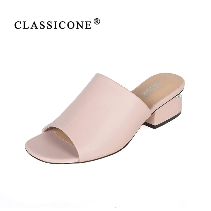 

women slippers shoes summer woman sandals Square heel pumps genuine leather fashion brand handmande luxury style sexy CLASSICONE