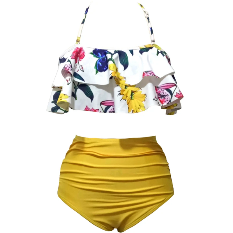 Комплект бикини с пуш-ап, купальник размера плюс с высокой талией, женский купальник с цветочным принтом, большой размер 3XL, maillot de bain femme - Цвет: Picture color
