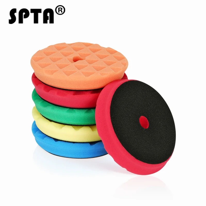 SPTA 1PC 6 Inch Car Sponge Polishing Pad Set Buffing Waxing Pads Goods For Car Polisher Buffer Drill Adapter Wheel Sanding plate