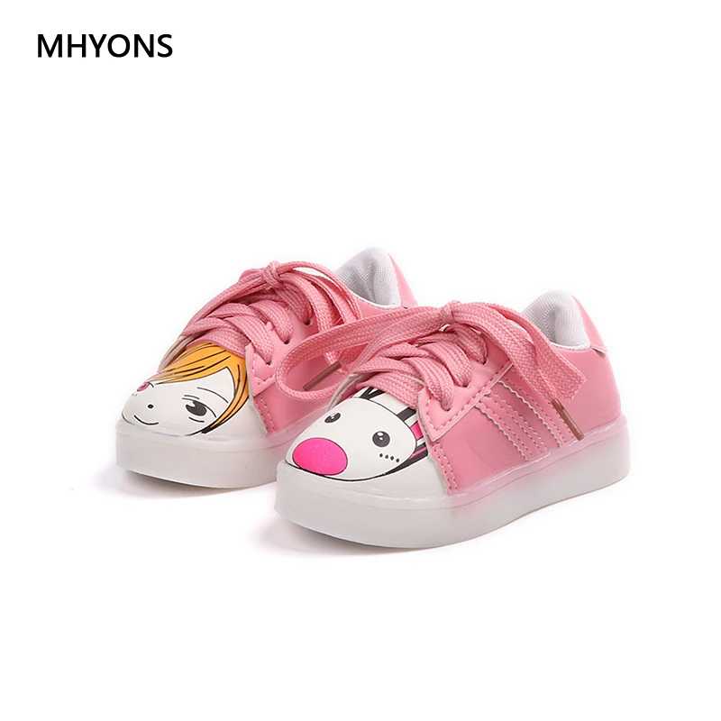 MHYONS Fashion New Luminous Kids Shoe For Girls Carton Princess Sports Shoes LED glowing Sneakers Boots Student Sport | Детская одежда