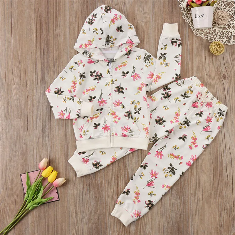 

2pcs Kids Boy Girls Hooded Tops Long Sleeve Floral Pants Trousers Clothes Outfit Set Toddler Infant Girls Boy Tracksuit Clothing