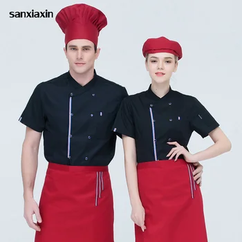 

Unisex Casual Soft Chef Jackets Short Sleeve Oblique Collar Double Breasted Kitchen Catering Restaurant Food Serive Work Uniform
